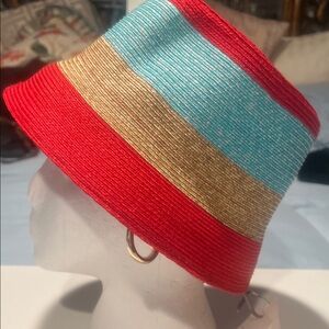 Striped Red, Aqua & Gold Bucket Hat